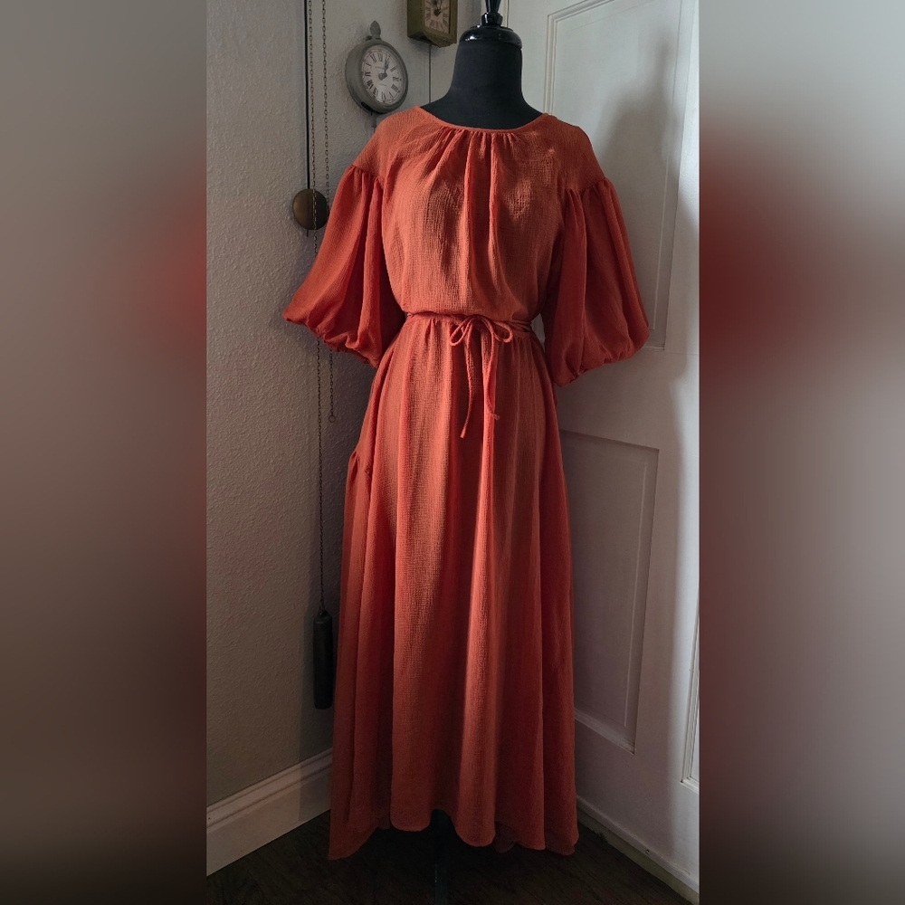 Rust Orange Lena Maxi Dress With Puff Sleeves